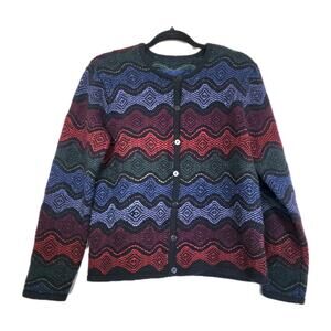 Vintage Multicolor Stripe Geometric Cardigan Sweater Women M Goth Artsy 90s Boho